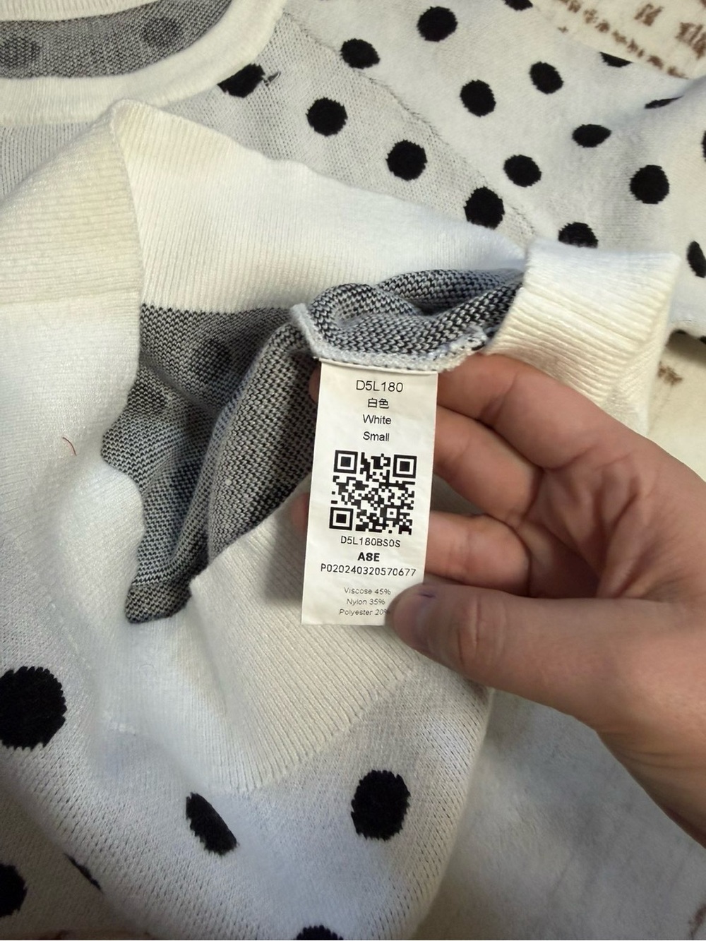 Black White Polka Dot Knit Short Sleeve Sweater Top Small - Picture 4 of 4